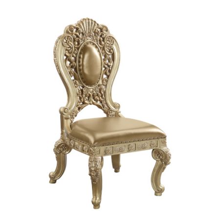 ACME Seville Side Chair (Set-2) Synthetic Leather & Gold Finish