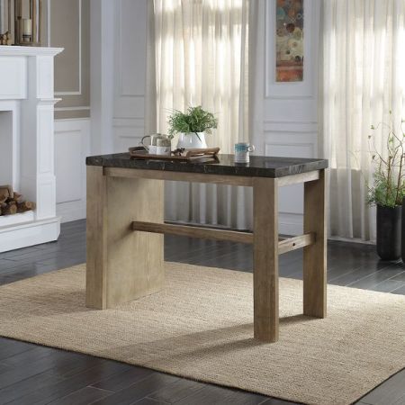 ACME Charnell Counter Heigh Table Marble Top & Oak Finish