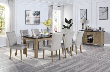 ACME Charnell Dining Table Marble Top & Oak Finish