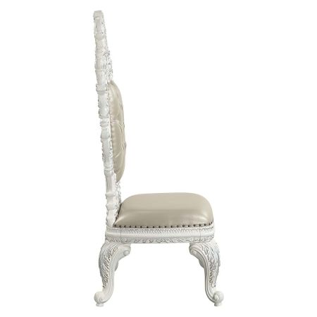 ACME Vanaheim Side Chair (Set-2) Beige Synthetic Leather & Antique White Finish