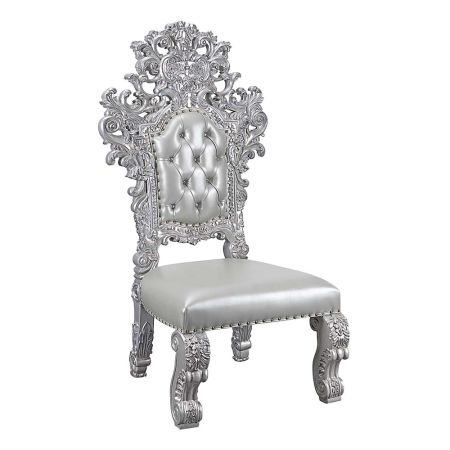 ACME Valkyrie Side Chair (Set-2) Synthetic Leather & Antique Platinum Finish