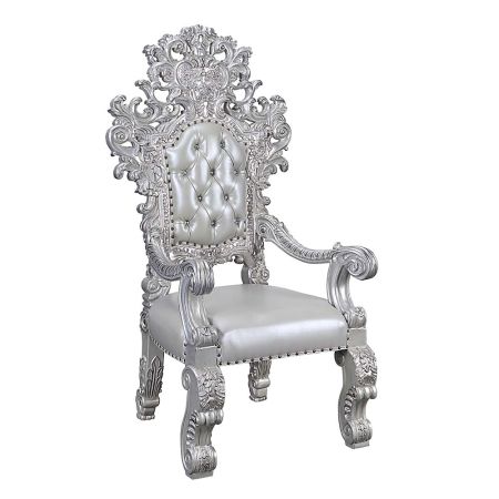 ACME Valkyrie Arm Chair (Set-2) Synthetic Leather & Antique Platinum Finish