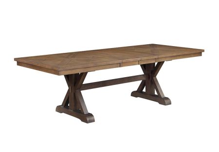 ACME Pascaline Dining Table Gray Fabric Rustic Brown & Oak Finish