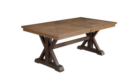 ACME Pascaline Dining Table Gray Fabric Rustic Brown & Oak Finish