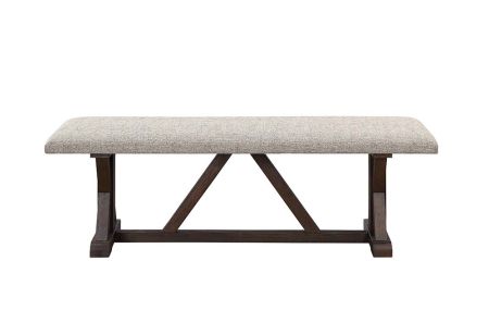 ACME Pascaline Bench Gray Fabric Rustic Brown & Oak Finish