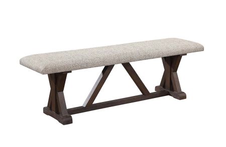 ACME Pascaline Bench Gray Fabric Rustic Brown & Oak Finish