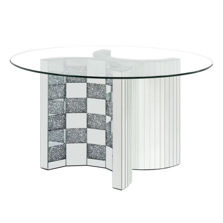 ACME Noralie Dining Table Mirrored & Faux Diamonds