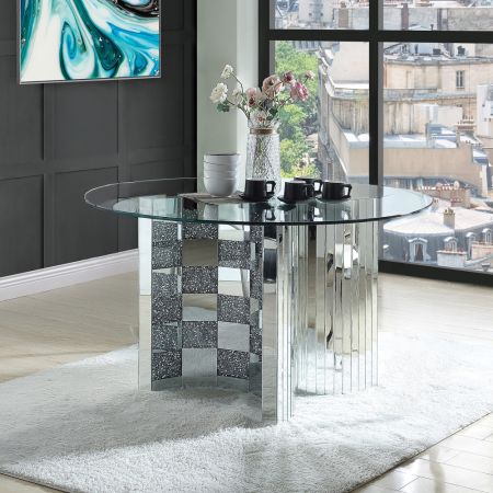 ACME Noralie Dining Table Mirrored & Faux Diamonds