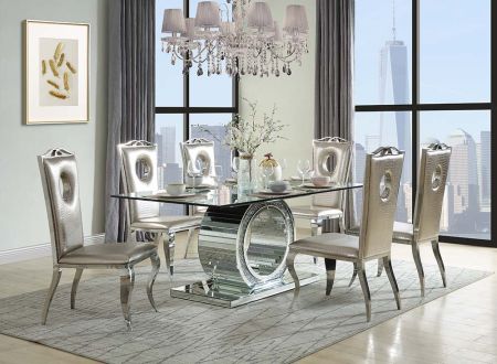 ACME Noralie Dining Table Mirrored & Faux Diamonds