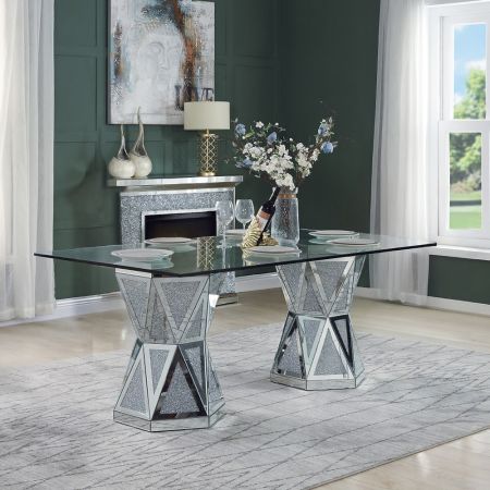 ACME Noralie Dining Table Mirrored & Faux Diamonds