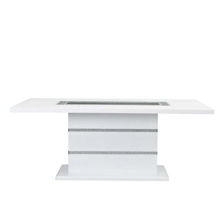 ACME Elizaveta Dining Table W/Pedestal Base Faux Crystal Diamonds & White High Gloss Finish