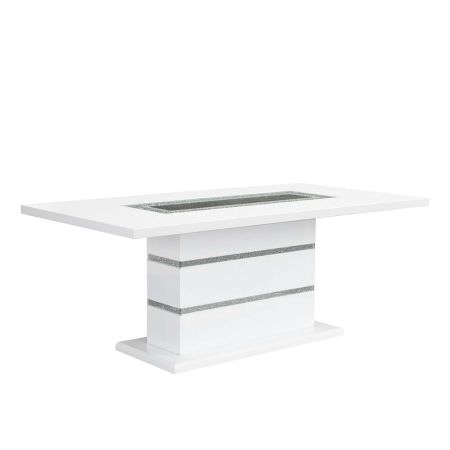 ACME Elizaveta Dining Table W/Pedestal Base Faux Crystal Diamonds & White High Gloss Finish