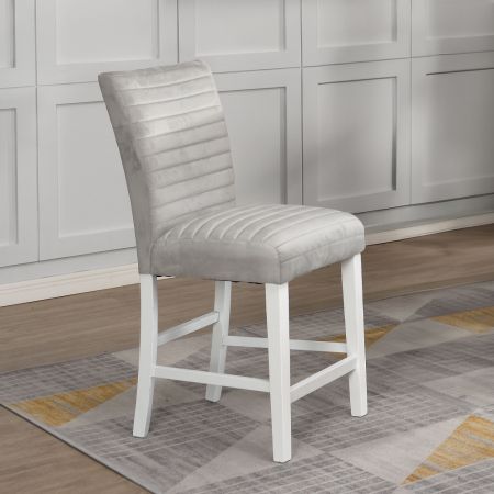 ACME Elizaveta Counter Height Chair (Set-2) Gray Velvet &White High Gloss Finish