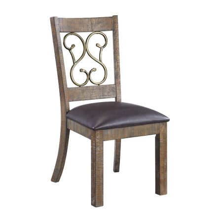 ACME Raphaela Side Chair (Set-2) Black Synthetic Leather & Weathered Cherry Finish