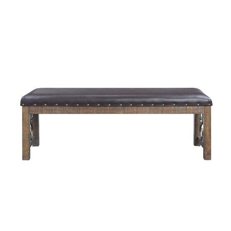 ACME Raphaela Bench Black Synthetic Leather & Weathered Cherry Finish