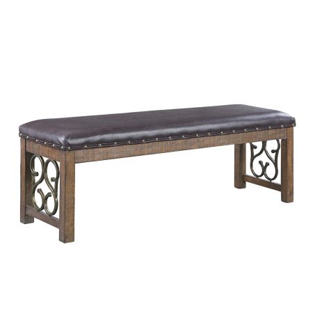 ACME Raphaela Bench Black Synthetic Leather & Weathered Cherry Finish