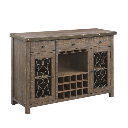 ACME Raphaela Server W/Cup Holder & Wine Rack Weathered Cherry Finish