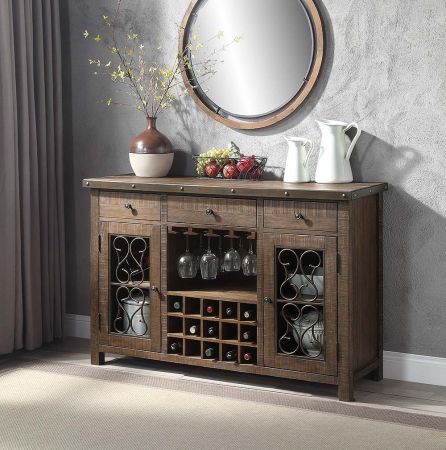 ACME Raphaela Server W/Cup Holder & Wine Rack Weathered Cherry Finish