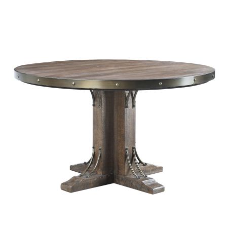 ACME Raphaela Round Dining Table Weathered Cherry Finish