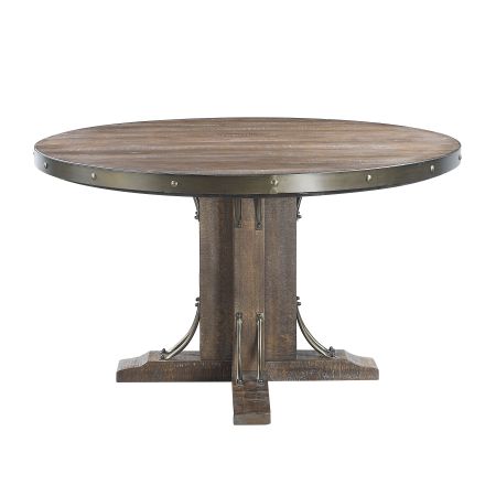 ACME Raphaela Round Dining Table Weathered Cherry Finish