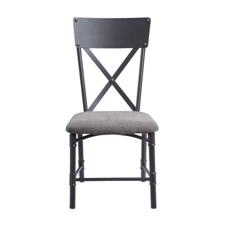 ACME Edina Side Chair (Set-2) Gray Fabric Oak & Sandy Black Finish