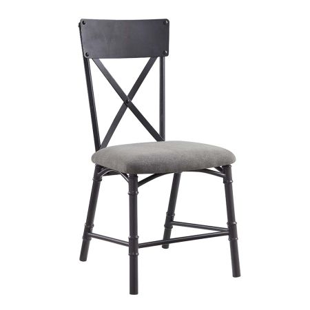 ACME Edina Side Chair (Set-2) Gray Fabric Oak & Sandy Black Finish