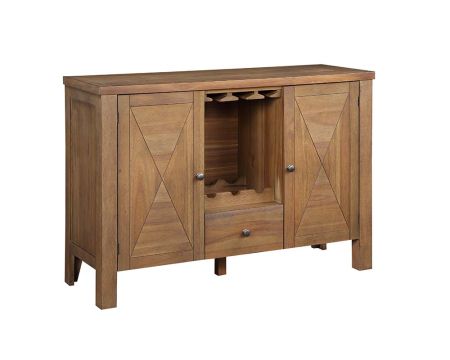 ACME Pascaline Server Gray Fabric Rustic Brown & Oak Finish