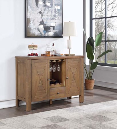 ACME Pascaline Server Gray Fabric Rustic Brown & Oak Finish