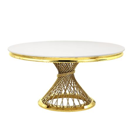 ACME Fallon Dining Table Engineered Stone Top & Mirrored Gold Finish