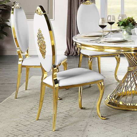 ACME Fallon Side Chair(Set-2) White Velvet & Mirrored Gold Finish