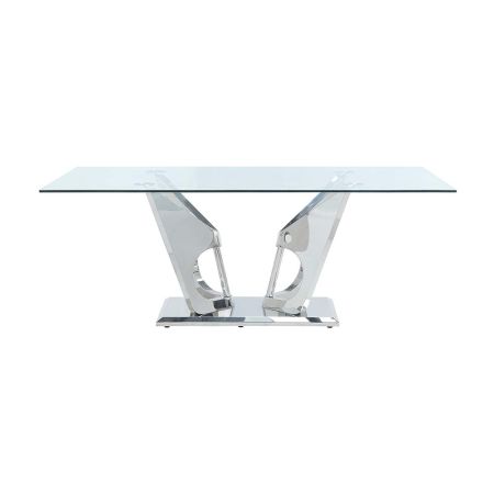 ACME Azriel Dining Table W/Pedestal Base Clear Glass & Mirrored Silver Finish