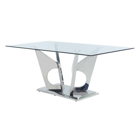 ACME Azriel Dining Table W/Pedestal Base Clear Glass & Mirrored Silver Finish