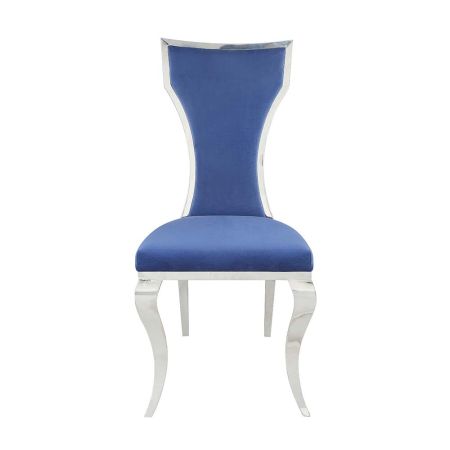 ACME Azriel Side Chair(Set-2) Blue Velvet & Mirroed Silver Finish