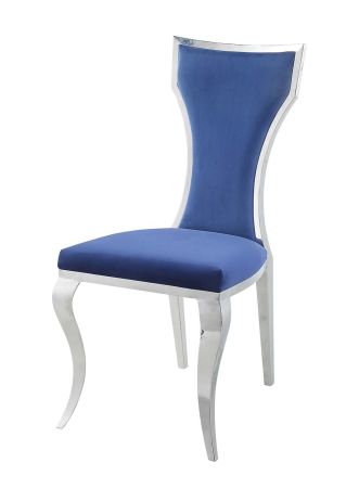 ACME Azriel Side Chair(Set-2) Blue Velvet & Mirroed Silver Finish