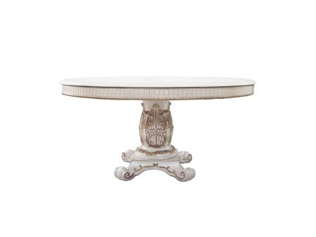 ACME Vendome Round Dining Table W/Pedestal Base Antique Pearl Finish