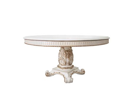 ACME Vendome Round Dining Table W/Pedestal Base Antique Pearl Finish