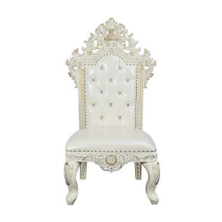 ACME Adara Side Chair (Set-2) Pearl White Synthetic Leather & Antique White Finish