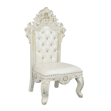 ACME Adara Side Chair (Set-2) Pearl White Synthetic Leather & Antique White Finish