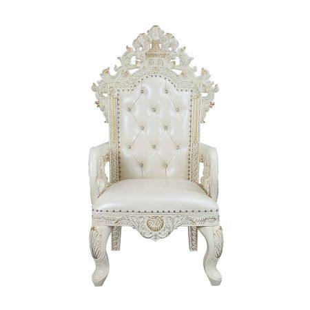 ACME Adara Arm Chair (Set-2) Pearl White Synthetic Leather & Antique White Finish