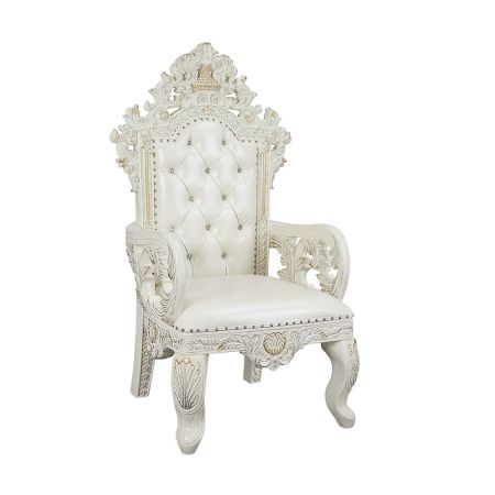 ACME Adara Arm Chair (Set-2) Pearl White Synthetic Leather & Antique White Finish