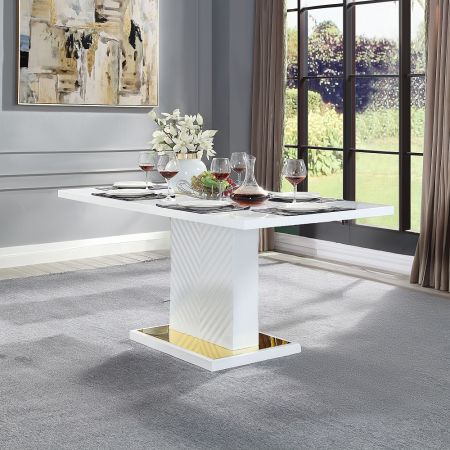 ACME Gaines Dining Table W/Pedestal Base White High Gloss Finish