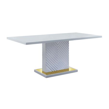 ACME Gaines Dining Table W/Pedestal Base Gray High Gloss Finish