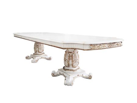 ACME Vendome Dining Table W/Pedestal Base Antique Pearl Finish