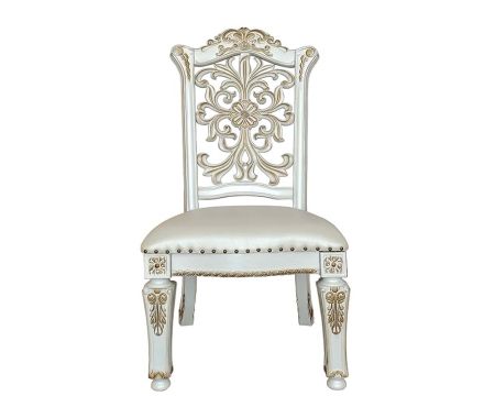 ACME Vendome Side Chair(Set-2) Synthetic Leather & Antique Pearl Finish