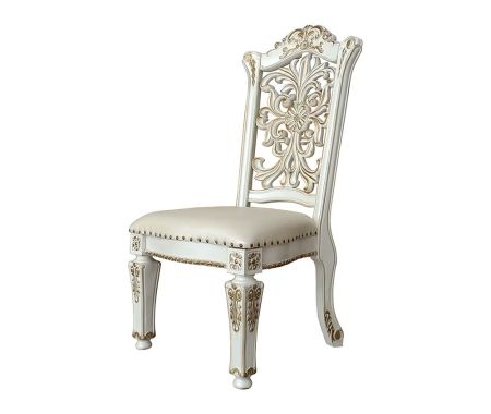 ACME Vendome Side Chair(Set-2) Synthetic Leather & Antique Pearl Finish