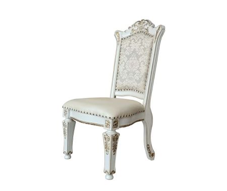 ACME Vendome Side Chair(Set-2) Synthetic Leather & Antique Pearl Finish