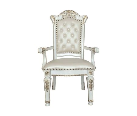 ACME Vendome Arm Chair(Set-2) Synthetic Leather & Antique Pearl Finish