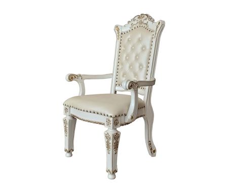 ACME Vendome Arm Chair(Set-2) Synthetic Leather & Antique Pearl Finish