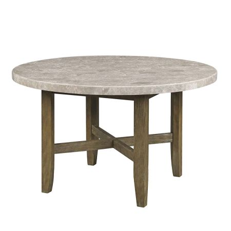 ACME Karsen Dining Table W/Marble Top Natural Marble Top & Rustic Oak Finish