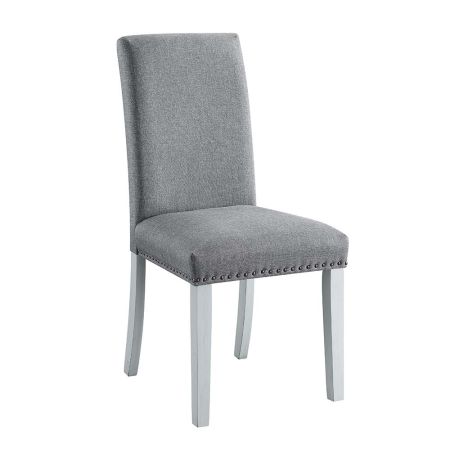 ACME Lanton Side Chair (Set-2) Gray Linen & Antique White Finish